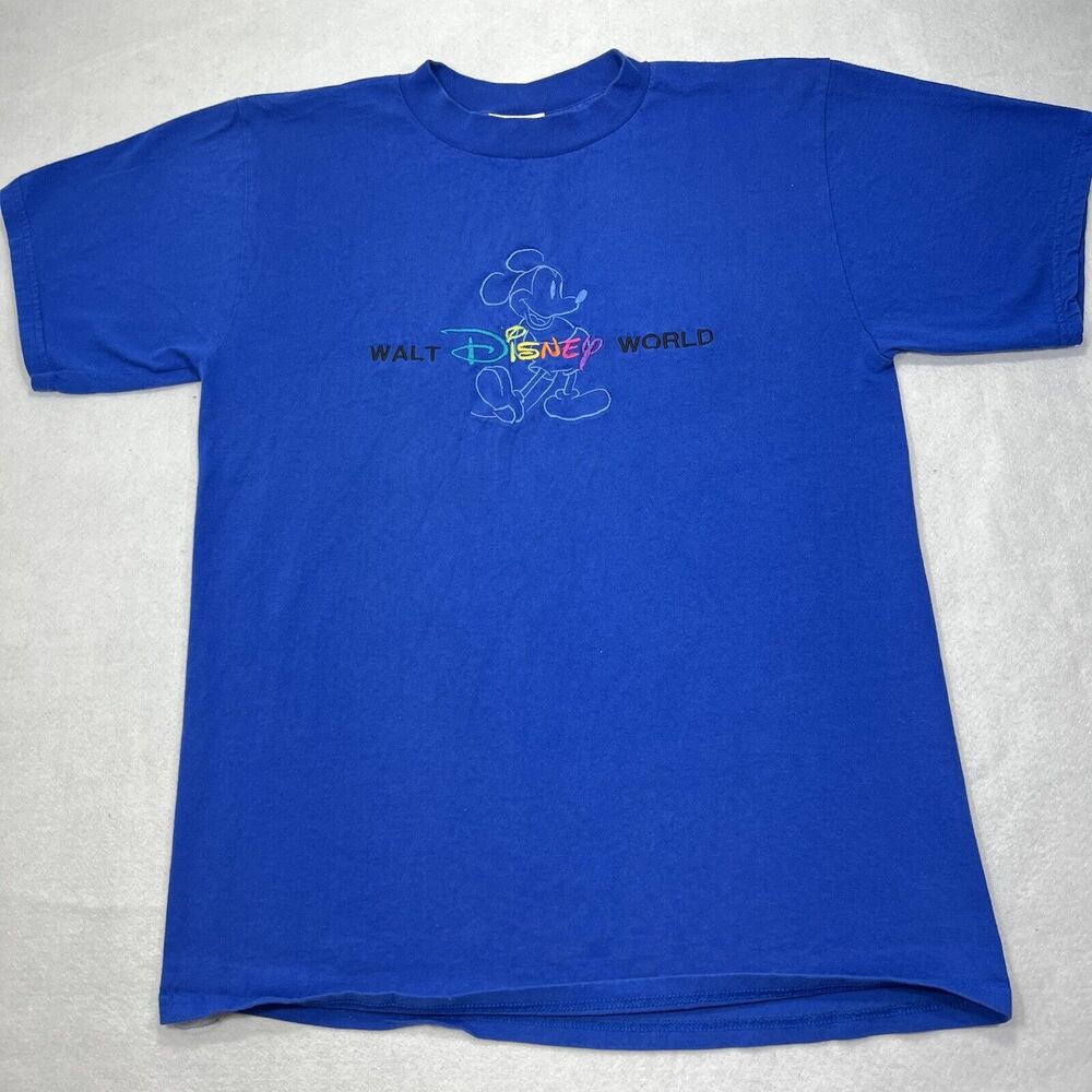 Vintage Walt Disney World Men's Large Embroidered Mickey Mouse Rainbow T Shirt